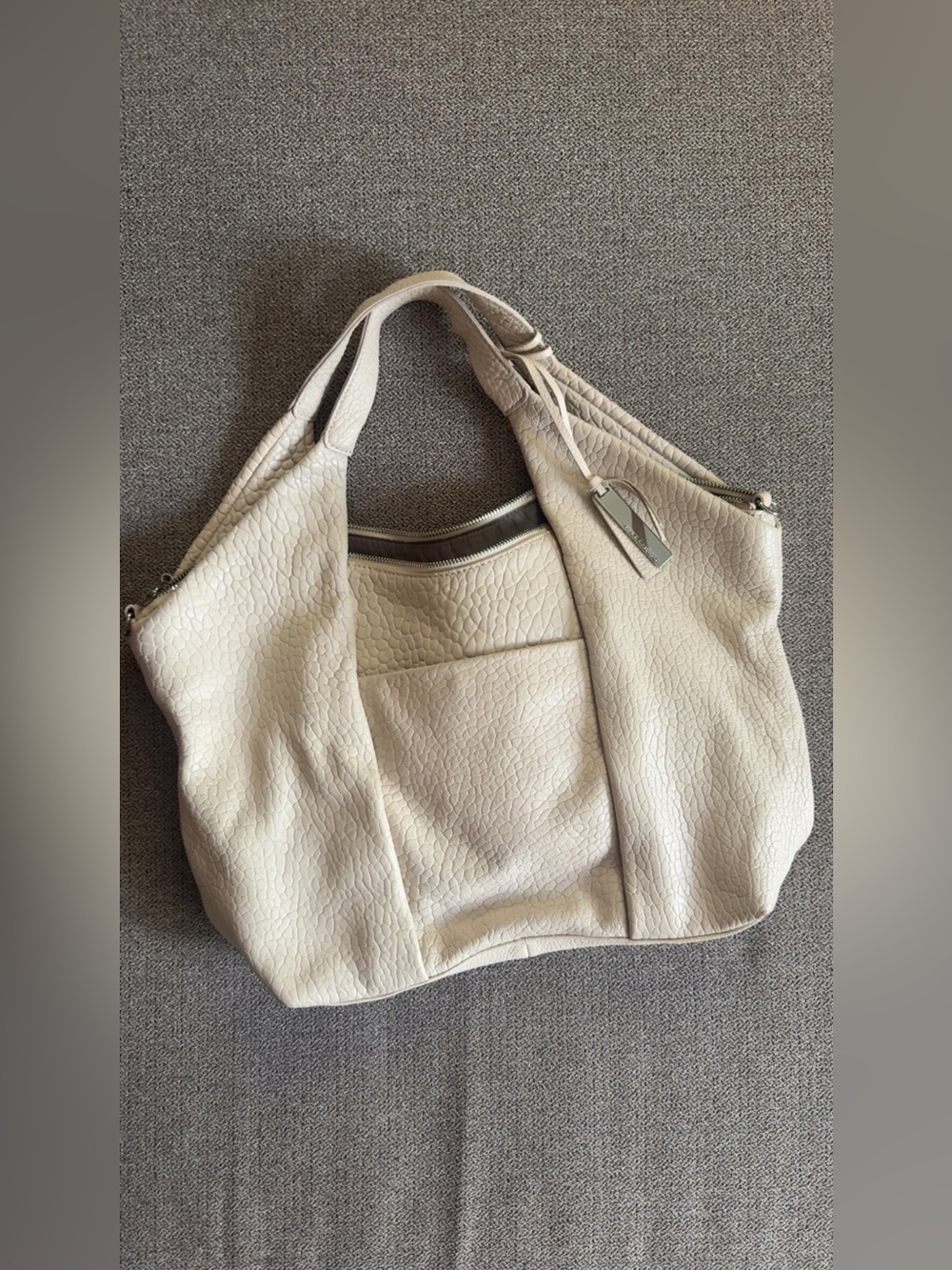 Vince Camuto Off-White Pebbled Leather Shoulder Tote